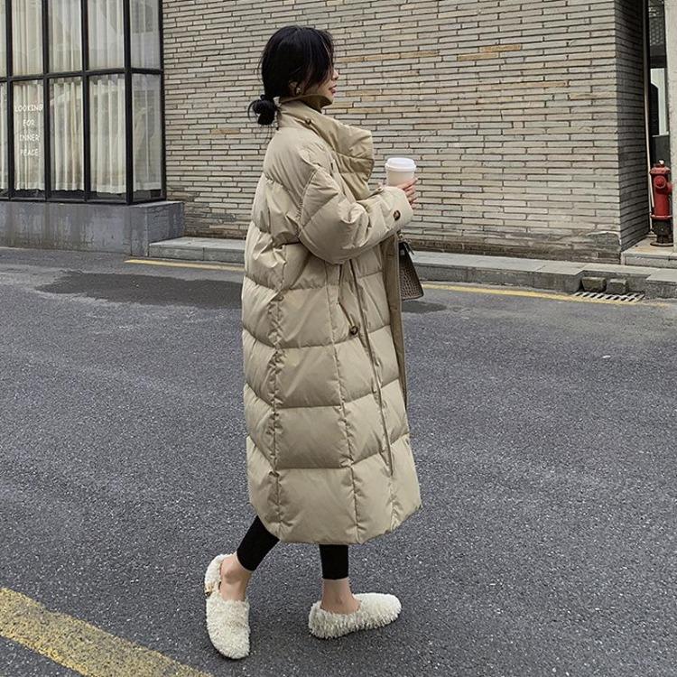 Winter Women Korean Puffer Jacket Stand Collar Windproof Coats Long Parka Thickened Warmer Buttons Big Pockets Cotton Jacket