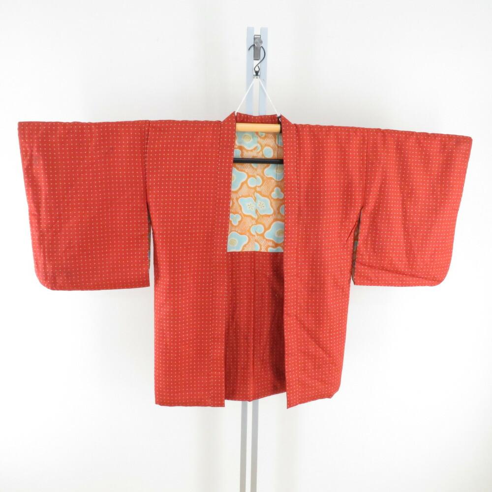 Haori Antique Meisen Cross Pattern Dustproof Coat Silk Brown Orange Retro Kimono Length 81cm