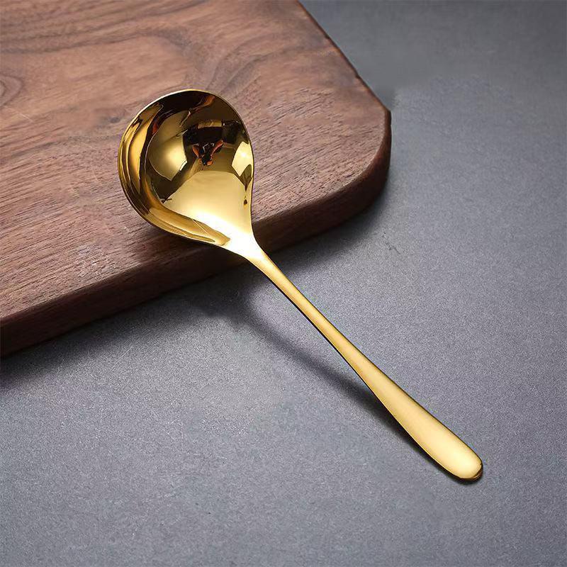 M-1Pcs 304 Stainless Steel Soup Spoon Soup Spoon Rice Spoon Long Handle Thickened Big Head Cutlery Household Kitchen Set Soup