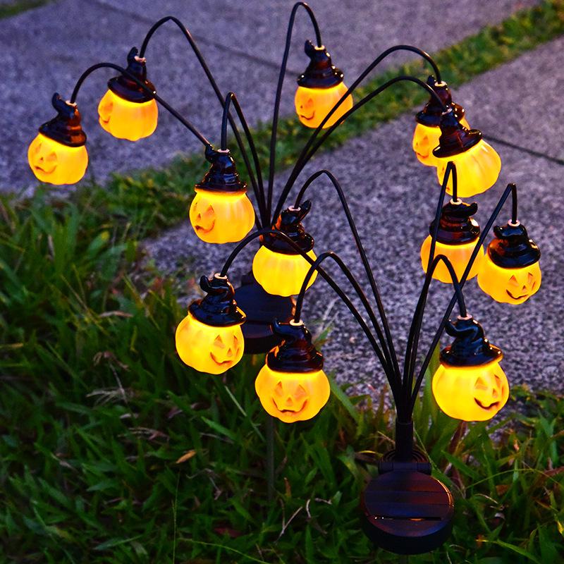 LED Solar Pumpkin & Eyeball Garden Lamp - Halloween Outdoor Decoration Solar 6 Eyeball Lights - Green Light