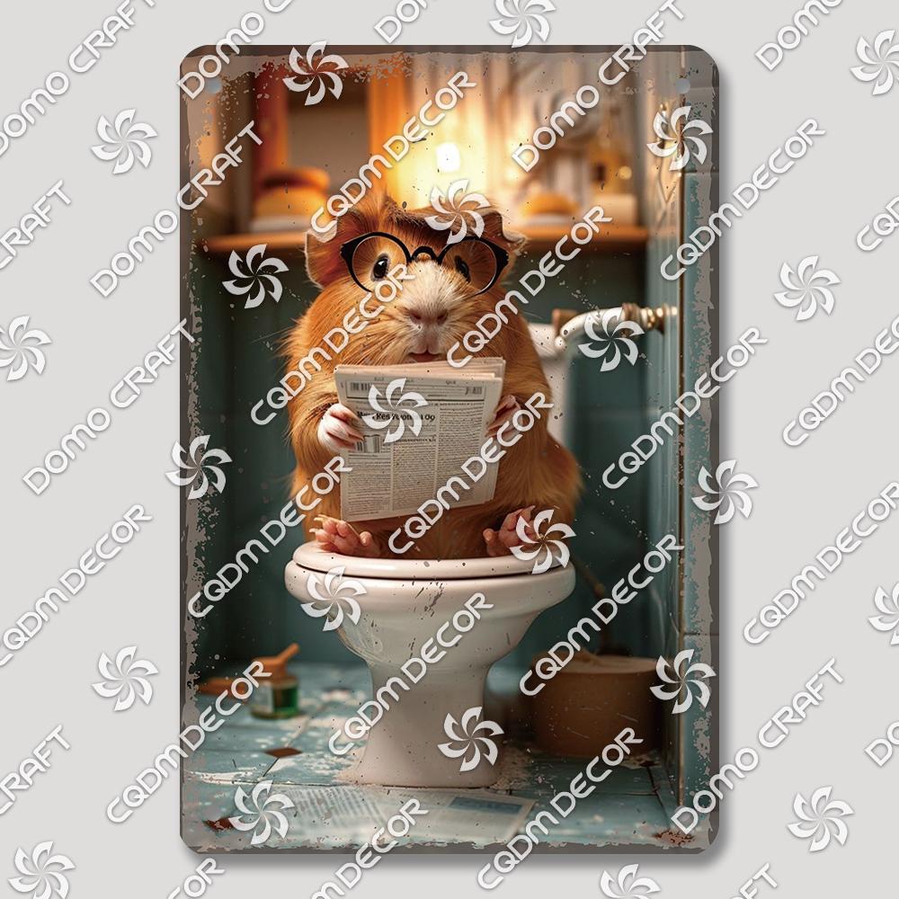 Funny Toilet Tin Sign Vintage Metal Poster Rabbit Raccoon Cat Dog Metal Plates Retro Wall Decor for Cafe Bathroom Home