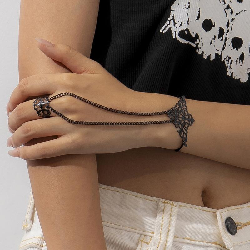 Punk Chain Link Wrist and Fingers Bracelets for Women Gothic Charm Hand Chains Jewelry Fashion Bracelets Accessories