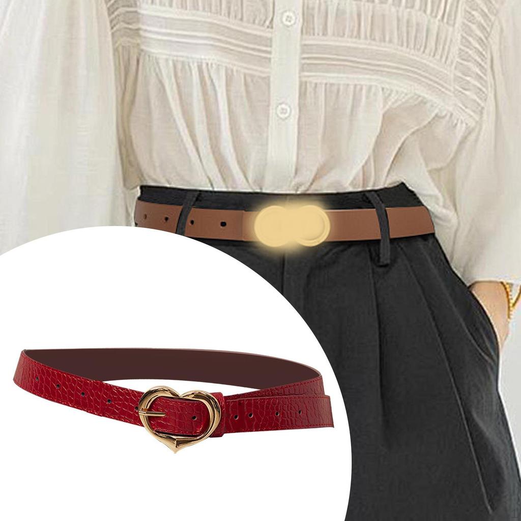 Belt, PU Leather Heart Buckle, Retro-single Girdle, Stylish Waistband, Decorative Belt for