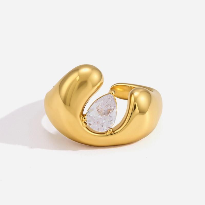 Stainless Steel 18k Gold Zircon Ring Hypoallergenic Fashion Jewelry Women