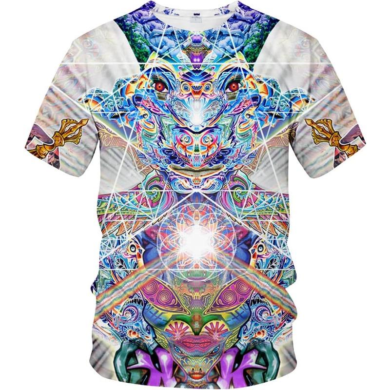 Summer Round Neck 3D Psychedelic Art Print T-shirts Fashionable Casual Short Sleeved Men's T-shirts