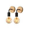 Industrial Wall Sconce 2 Pieces E27 Black & Wood for Living Room Bedroom - Vintage
