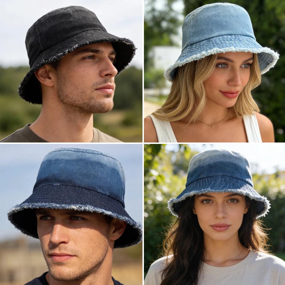 Nuovo Cappello a Secchiello in Denim Casual Unisex con Bordo Sfilacciato Cappelli da Sole in Cotone Lavato Vintage per Uomo Donna Streetwear Cappello Berretto