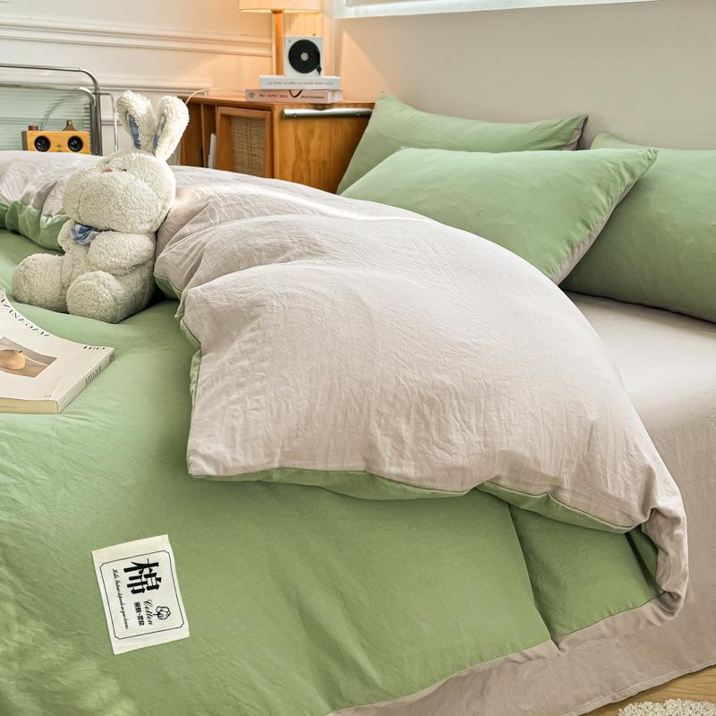 Super Soft Washed Cotton Solid Color 4-Pcs Quilt Cover Student Dormitory 3-Pcs Set Four Seasons Universal A Maternal Infant Grade