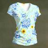 Women V Neck Short Sleeve Floral Print Casual T Shirt Top Comfortable Lightweight Loose Fit Summer Wear for Daily Office Travel