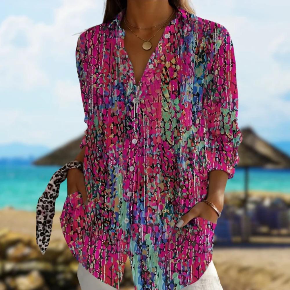 Plus Size Women Long Sleeve Button Shirt Solid Floral Casual Comfort Blouse