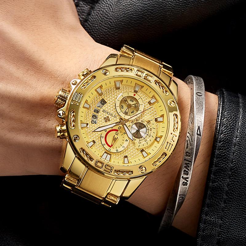 Herrenuhren Top Marke Mode Luxus Gold Edelstahl Quarz Uhr Herren Wasserdicht Sport Chronograph Uhr