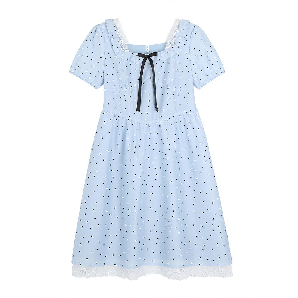 Plus Size Women s Polka Dot Lace-Up Slimming Summer Dress 1XL (Recommended for 60-70 kg)