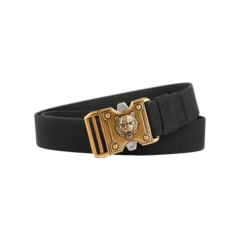Men's Business Casual Tactical Belt with Tiger Head Buckle - Customizable Logo, Light Luxury Design.