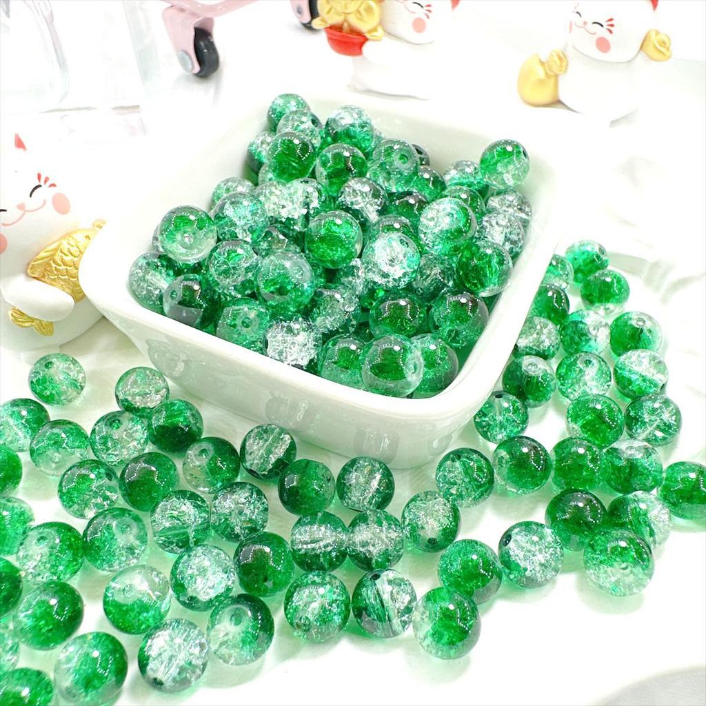 10mm Crackle Glass Round Beads, Loose Spacer Beads DIY Accessories for Bracelet Making 50pcs