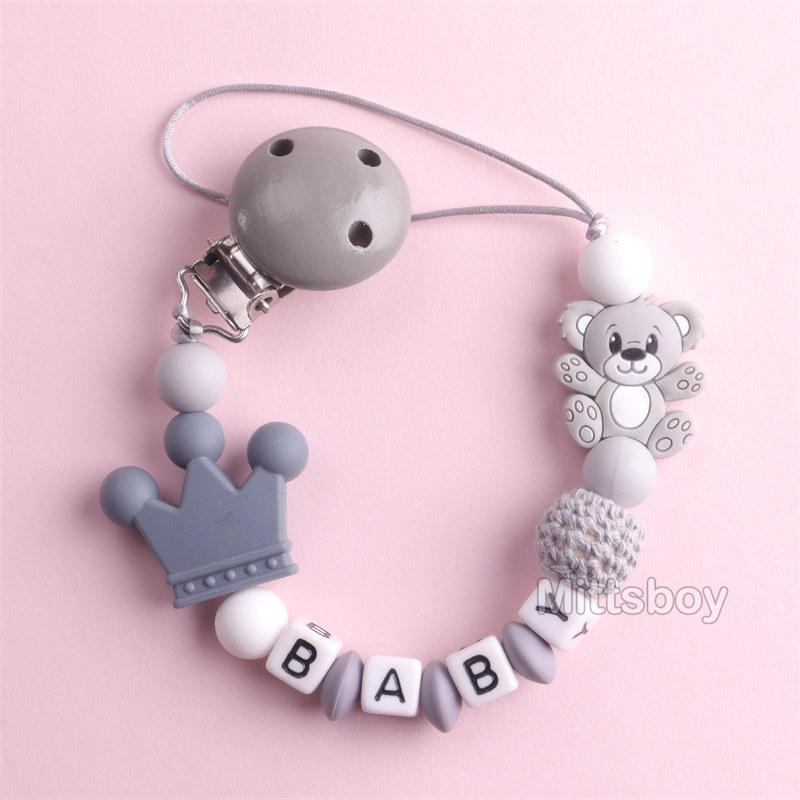 Newest Custom Personalized Name Pacifier Clips Handmade Beech Chains Silicone Beads Holder Soother Baby Teething Toys Chew Gift