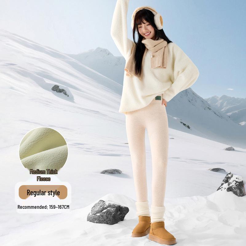 Women's Lambswool Cotton Pants - Autumn/Winter Thick Base Layer Plus Velvet, 2025 New Style Warm Tight Leggings.