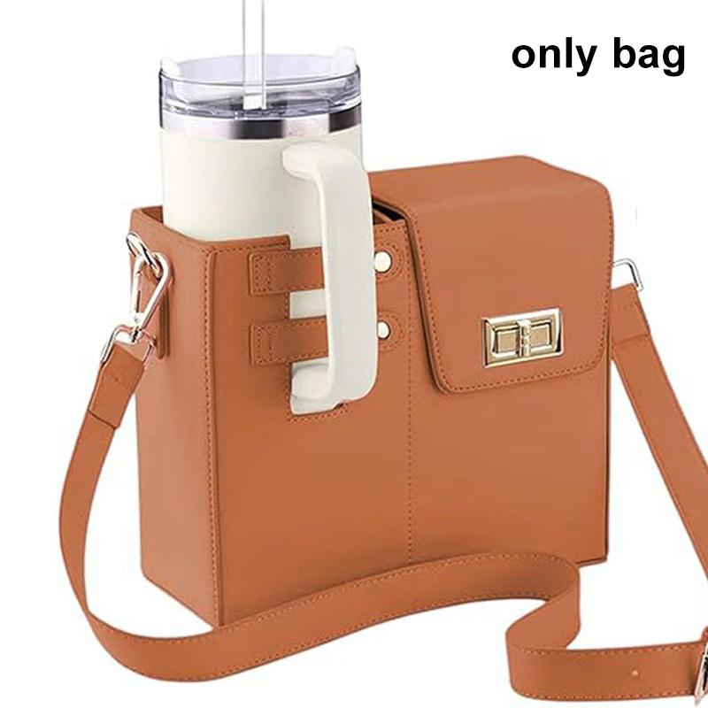 Women Water Bottle Carrier Portable Bag Phone Pocket Case Pu Leather Pouch Cups Handbag With Adjustable Shoulder Strap