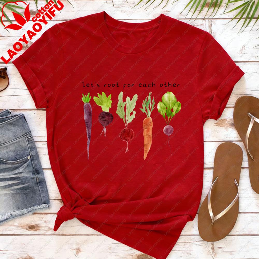 Root Vegetables Lets Root for Each Other Women TShirt Cotton Short Sleeve Vegetables Club Casual Fashion Summer Tops