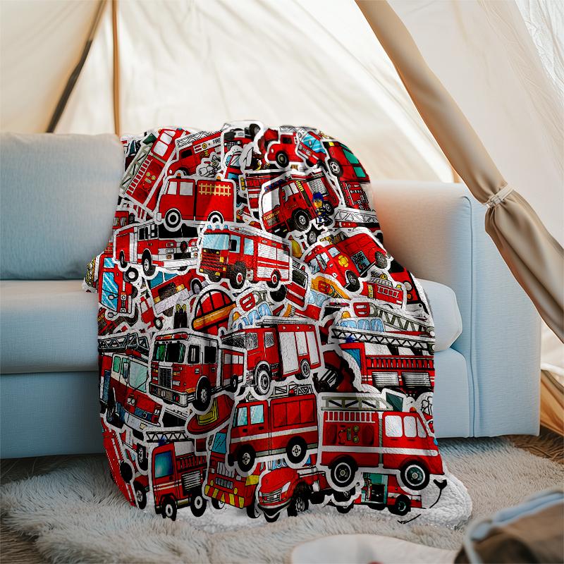 fire truck Theme Printed Blanket - Perfect for Couch, Bed, Travel & Outdoor Use | Machine Washable, Cozy & Durable.
