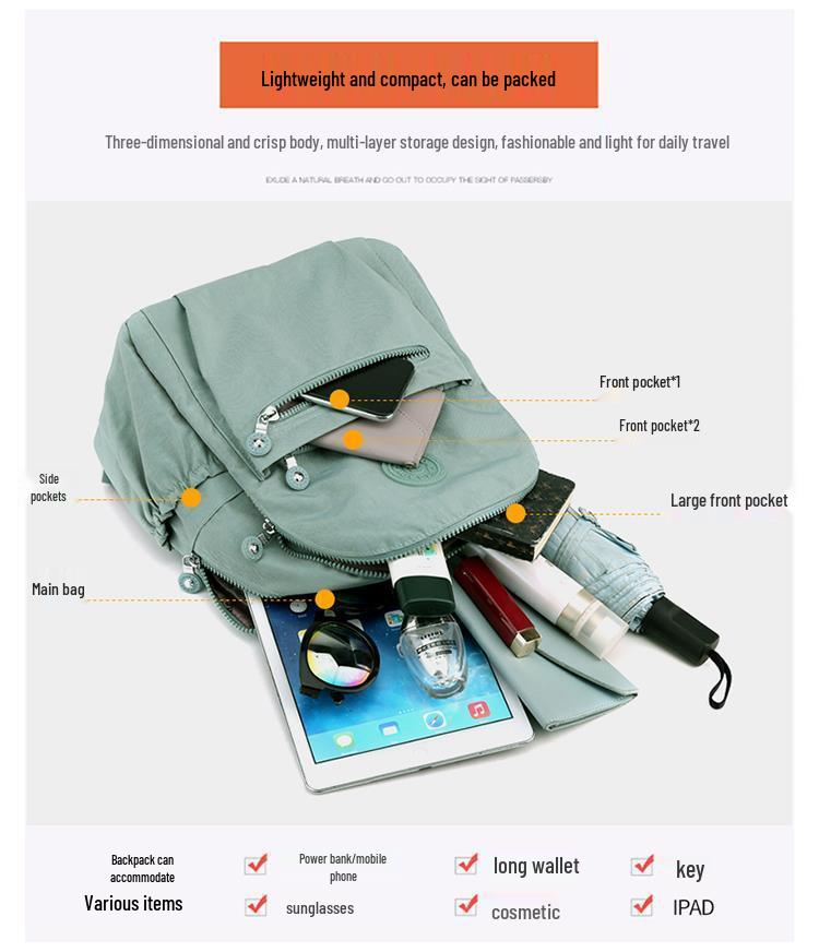 2025 Women's Nylon Backpack: Large Capacity, Stylish, Lightweight Travel & Work Schoolbag