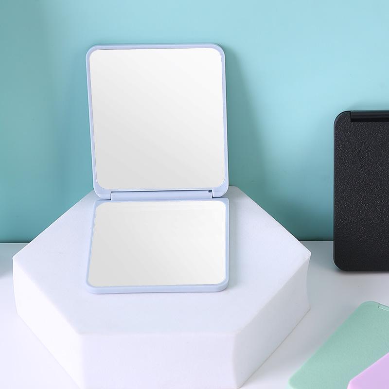 Portable Double-Sided Frosted Makeup Mirror - Foldable Square Design for Students