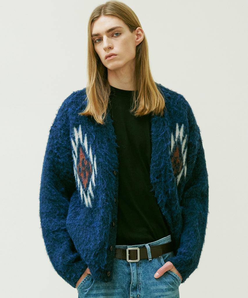 Knd Chimayo Pattern Bulky Brush Cardigan Navy