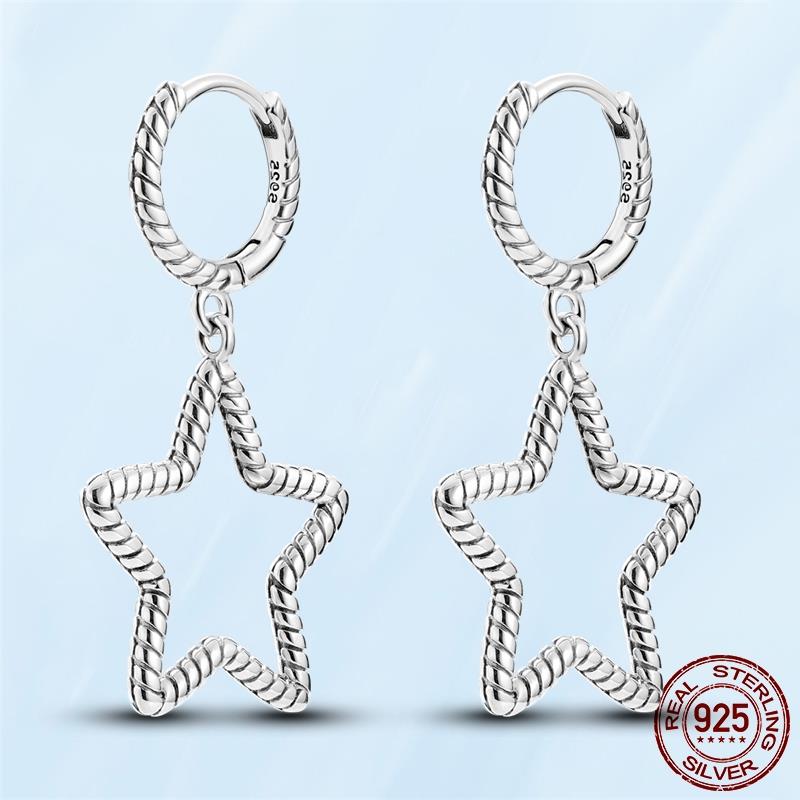 Real Original 925 Sterling Silver Daisy Flower Feather Hoop Heart Stud Earrings Fit Women Fashion Jewelry Engagement Party Gift