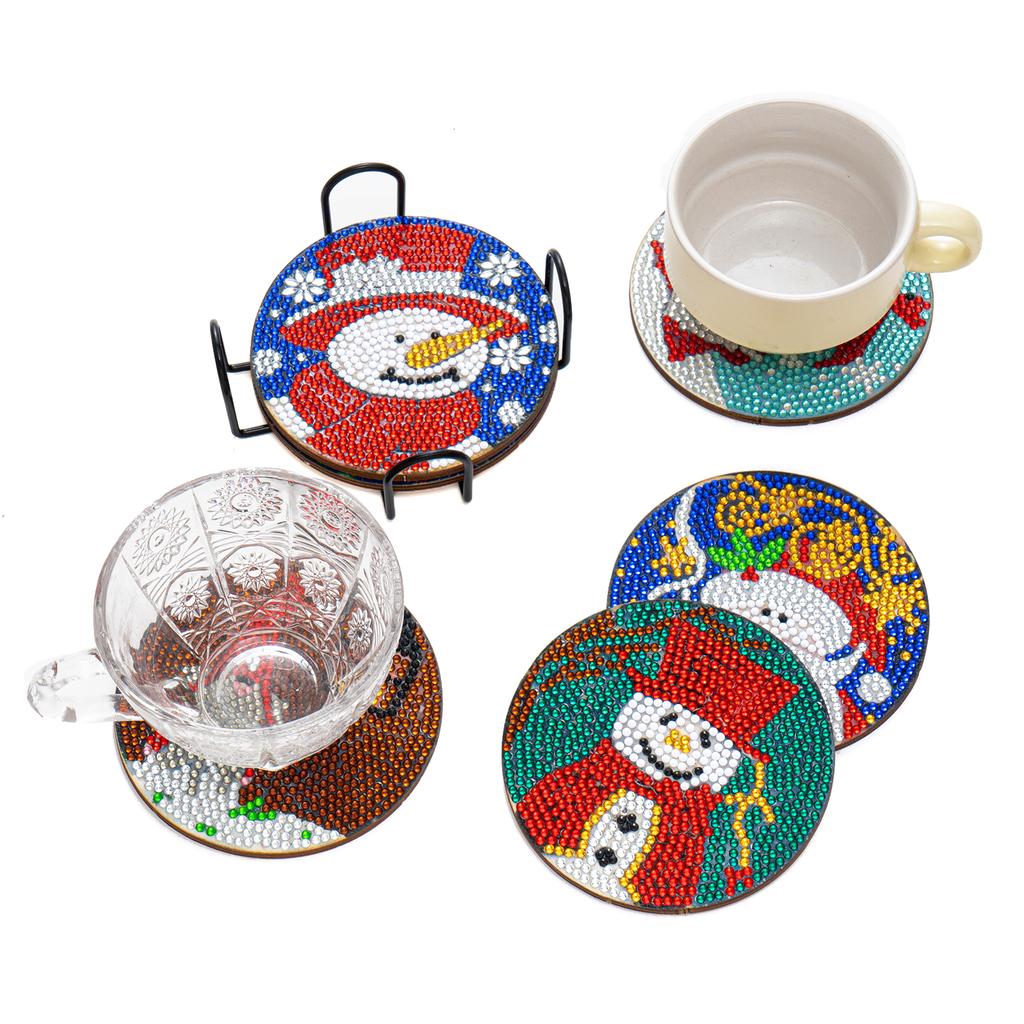 DIY Diamond Paint Christmas Coasters Pack of 6 Ceramic Drink Glass Cup Cushion Non-slip Table DIY