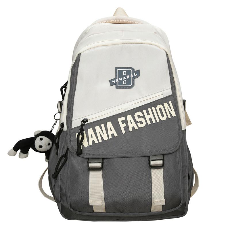 Men Letter Print Backpack Color Block Student Schoolbag Women Large Capacity Backpack