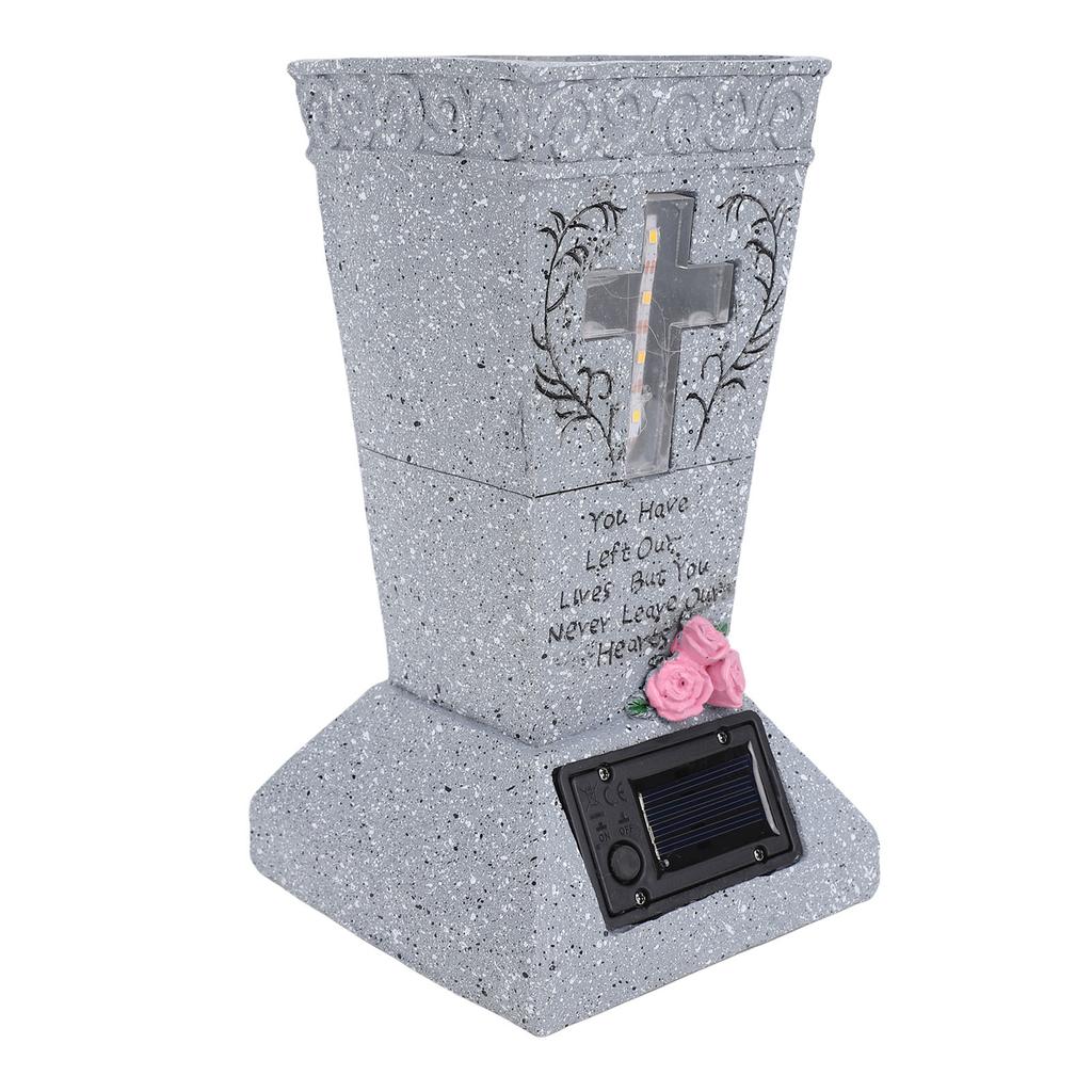 Vaso Solare per Tomba Cimiteriale, Vaso per Lapide in Resina con Picchetti per Terra Portafiori per Lapide Cimiteriale Uso Esterno