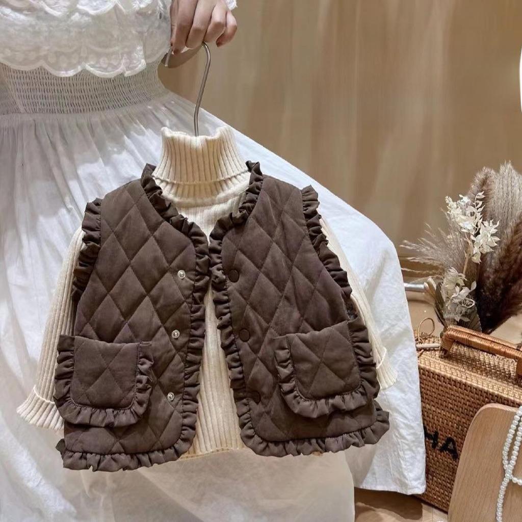 Girls' Lace Velvet Vest: Warm Korean-Style Winter Waistcoat