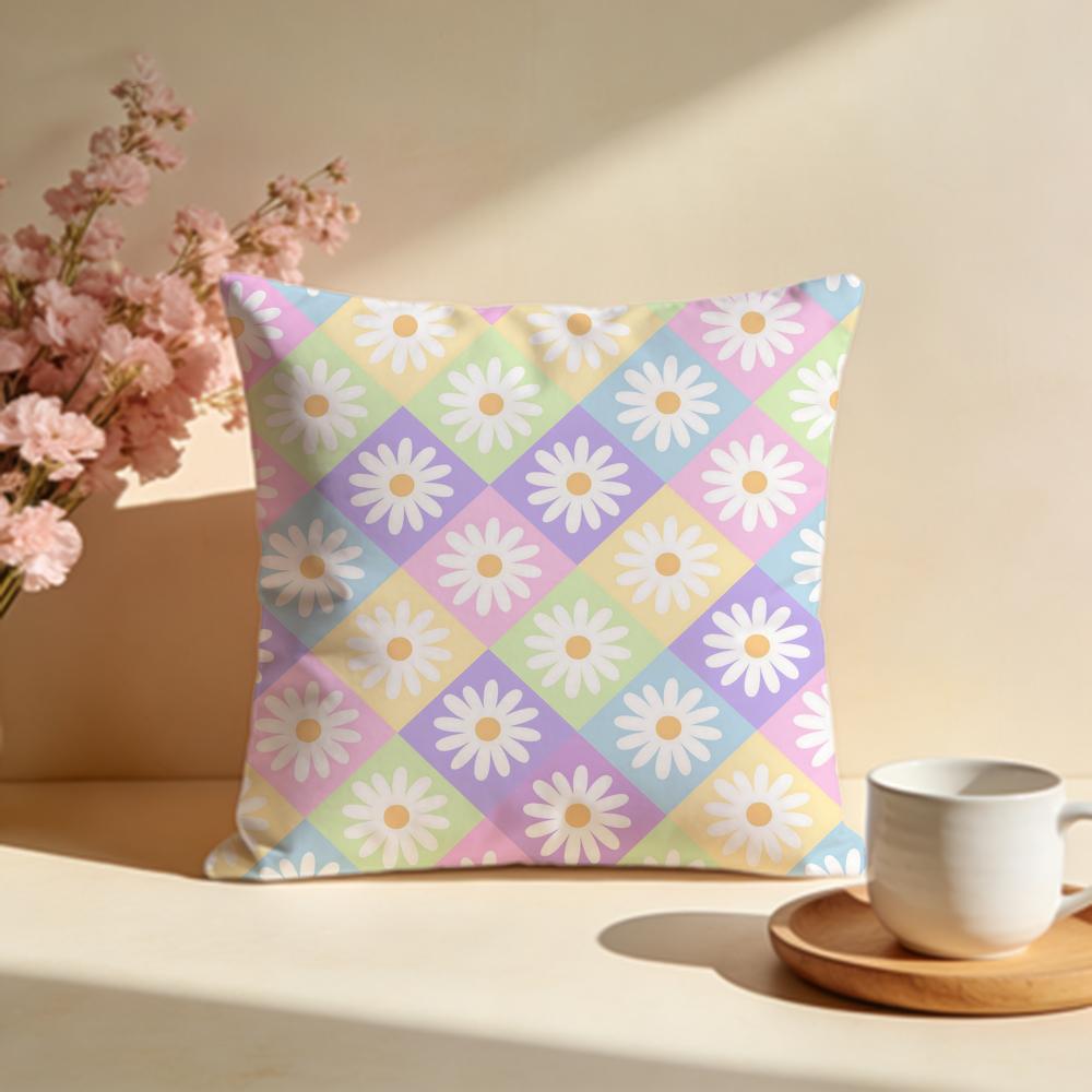 Sunny Spring Pastel Gingham Cushion Cover Soft Pillow Cases for Home Bedroom Living Room Sofa