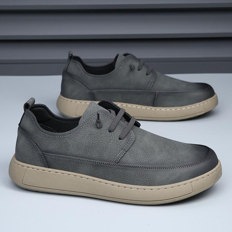 

2025 spring and summer new breathable trend men s shoes platform retro men s casual leather shoes soft sole comfortable foot 38 серый