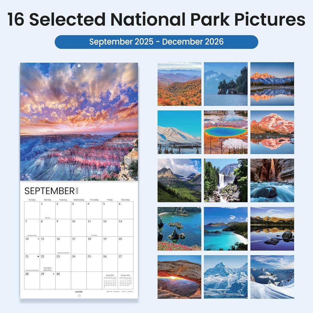 SUNEE 2026 Calendar for Wall, 2026 Large Wall calendar 12x12 Inches with 16 Months from September 2025 to December 2026, Thick Glossy Paper, 12" x