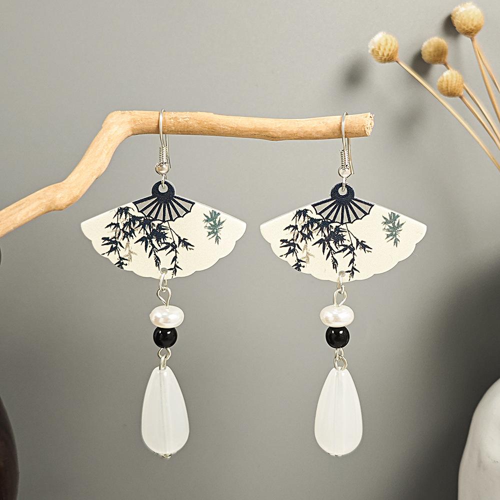 Imitation Jade Drop Oil Beaded Earrings Retro Water Drop Fringed Earrings Simple Hanfu Accessories Women