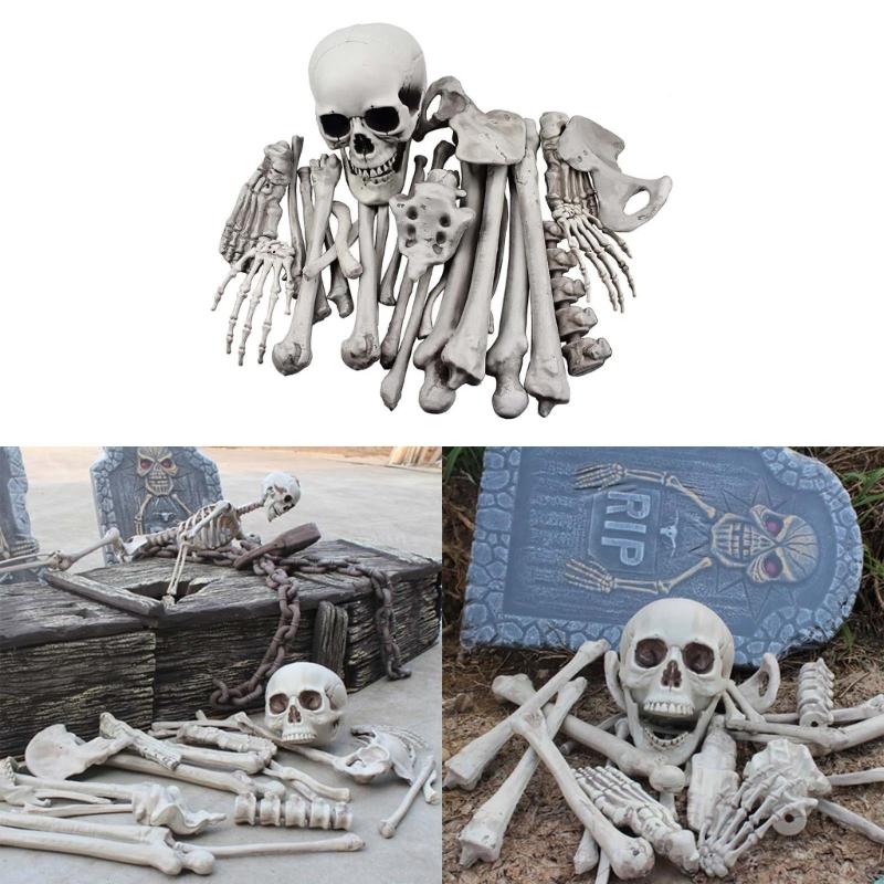 28 Pack Skeleton Bone and Skull Halloween Skeleton Bone Figurine for Halloween Spooky Graveyard Ground Decoration