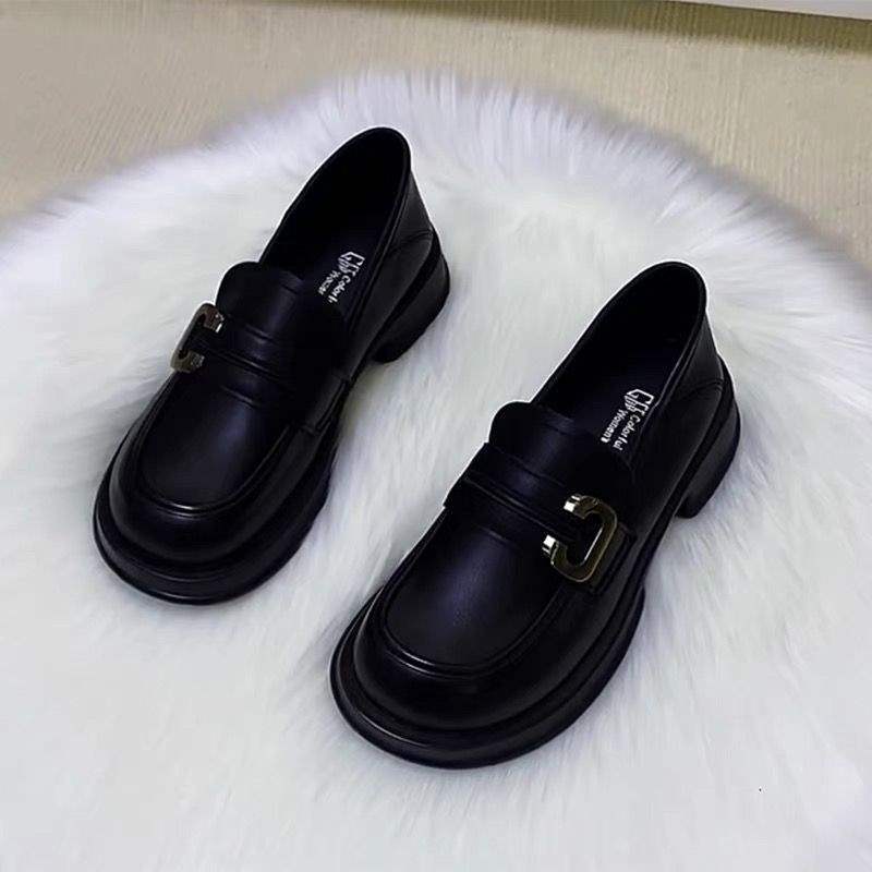 British style small leather shoes French retro platform shoes low heel black loafers 2025 spring and autumn single shoes uniform shoes women