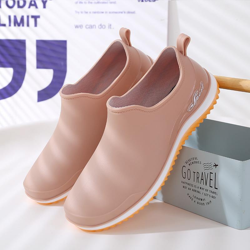 

Модные платформенные дождевые туфли женские зимние уличные с мелким вырезом водонепроницаемые туфли нескользящие низкие легкие рабочие резиновые сапоги 41 абрикосовый