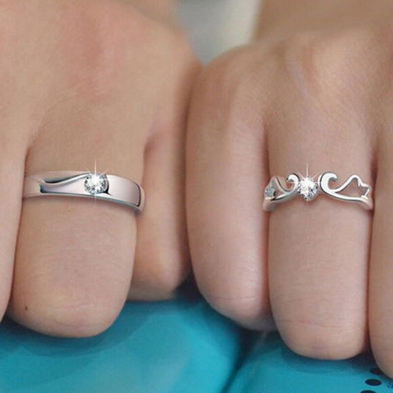 1 Pair Zircon Couple Rings Charm Open Rings For Women Men Adjustable Wedding Rings