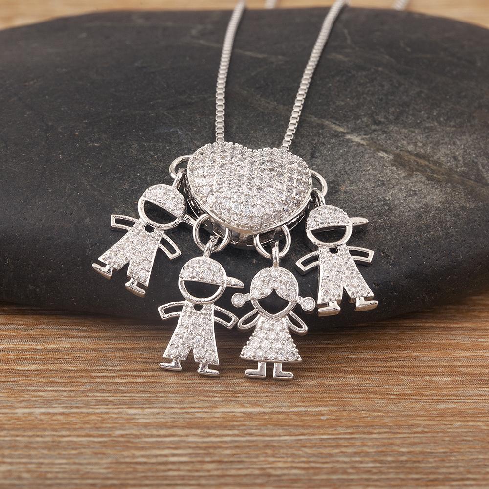 AIBEF Trendy Boy/Girl Pendant Necklaces Women Charm Cute Chain Choker Heart Family Jewelry Son/Daughter Birthday Gifts