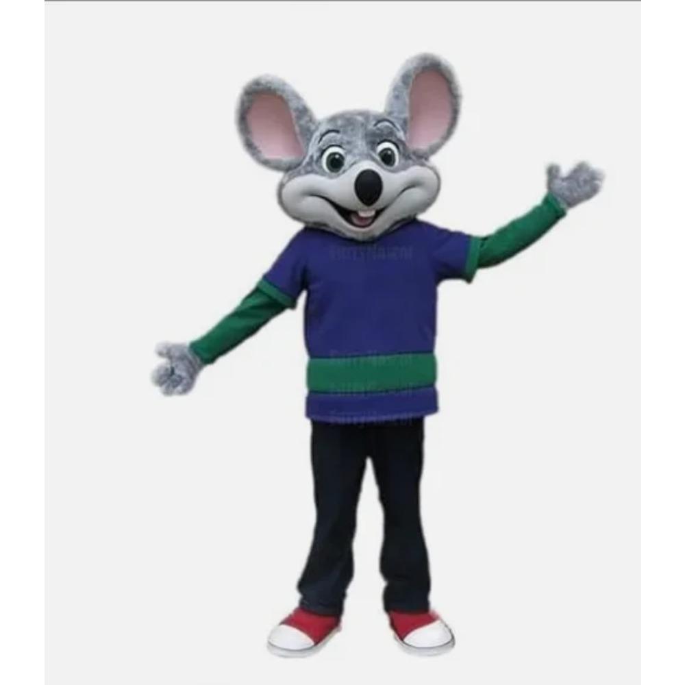 New Adult Character Cartoon Chuck E. Cheese Grey Mouse Halloween Christmas Dress Full Body Props Outfit Mascot Costume XS（old）