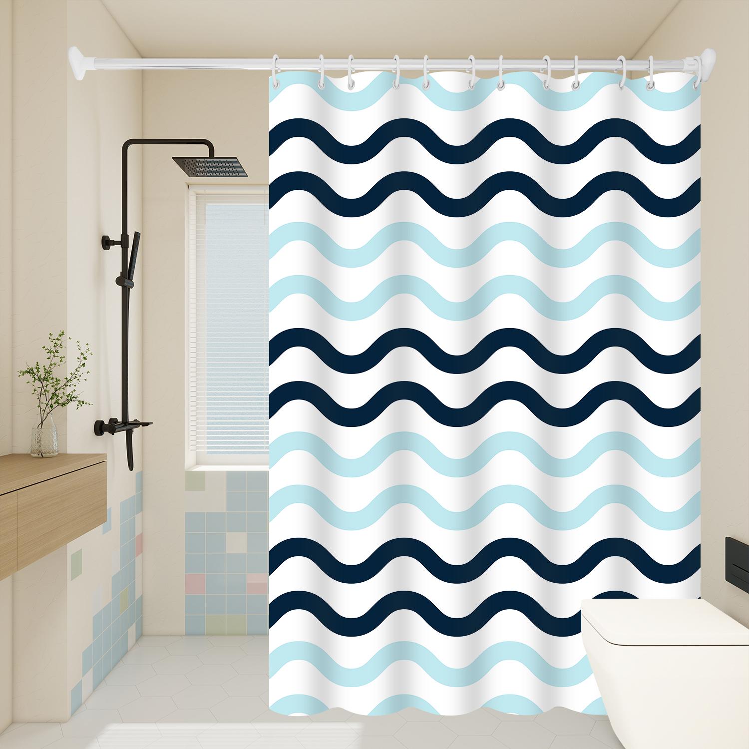 

1Pc Two Color Wave Artwork Geometric Shower Curtain Waterproof Peva Modern Minimalist Bathroom Decor W60H190(CM)-1 Pcs