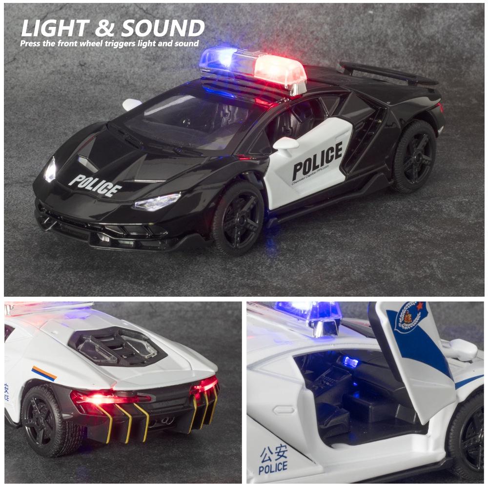 RUM1:32 Scale Lamborghini LP770-4 Police Alloy Car Model Light & Sound effect diecast car Toys for Boys baby toys birthday gift car toys kids toys car