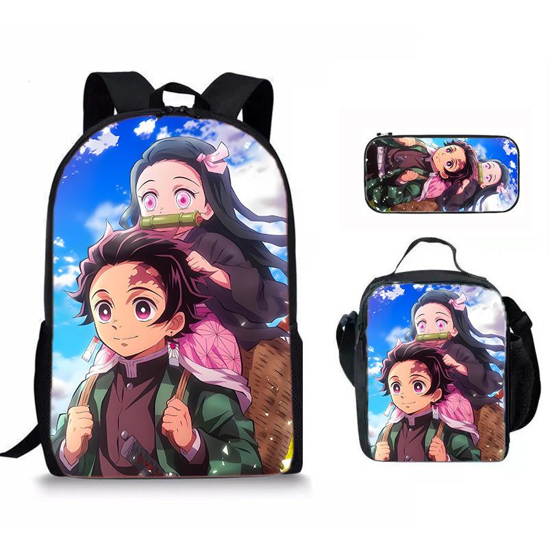 Japan Cartoon Comics Demon Slayer Student Backpack Stylish Three-Piece Backpack Set 0013