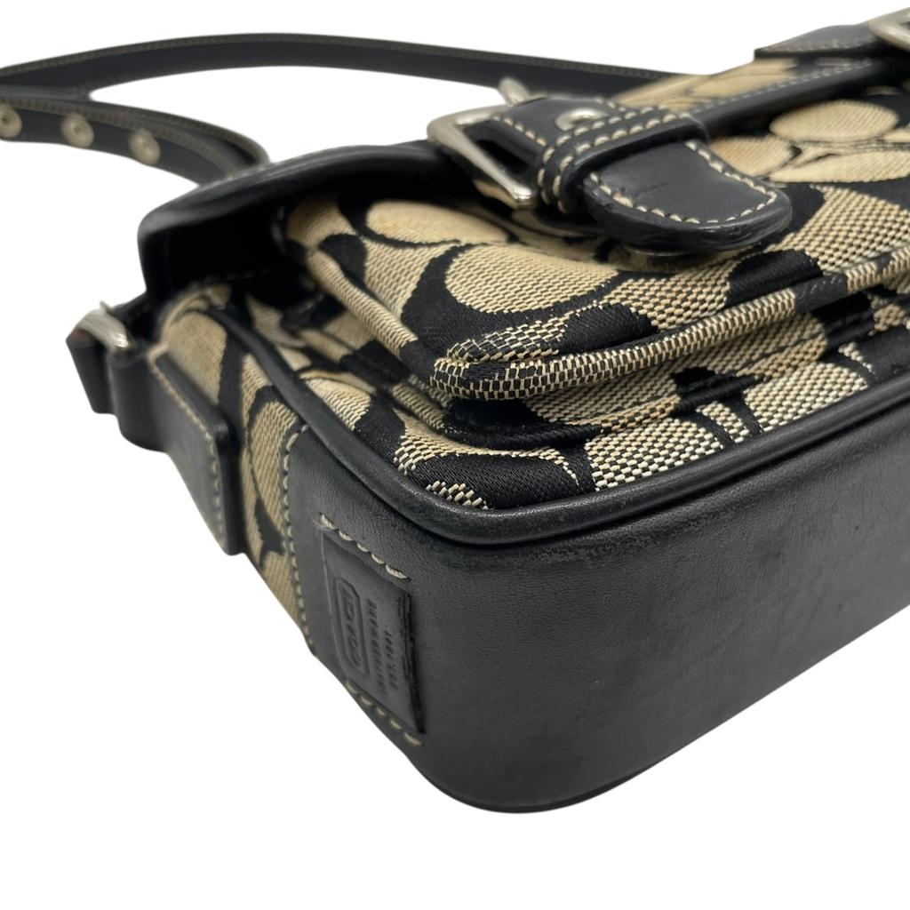 Used COACHShoulder Bag black/beige canvas/leather Women