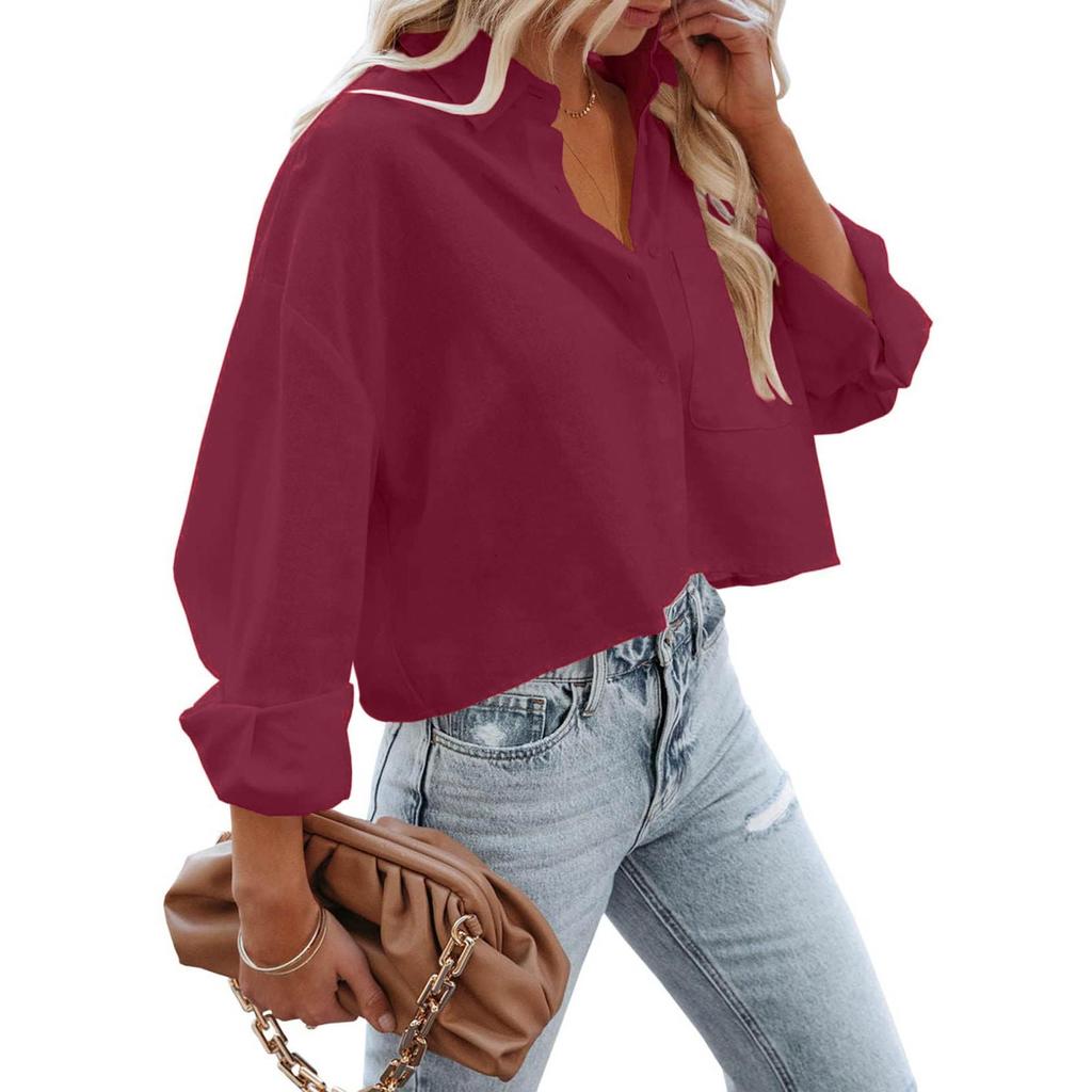Women's Fashion Casual Color Outer Long Sleeve Buttoned Buttoned Temperament Shirt Top