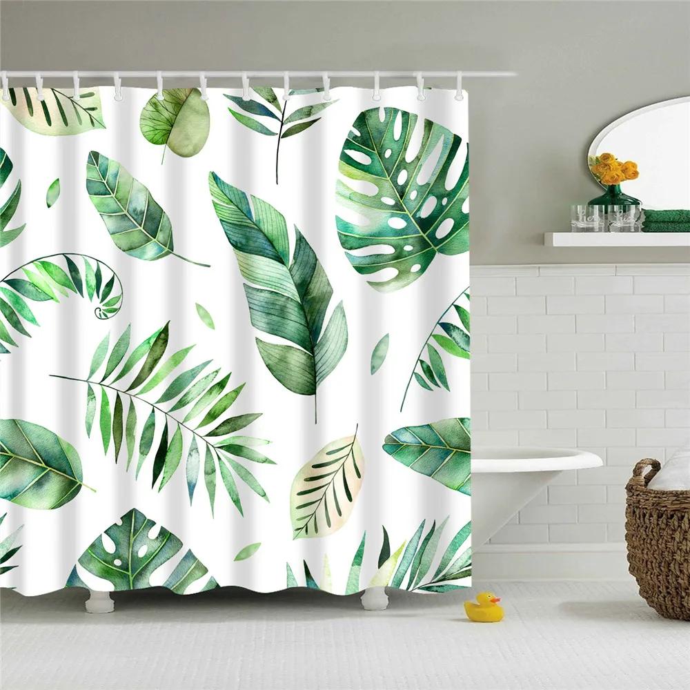 Buddha Plant Printed Bath Curtains Waterproof Polyester Fabric Bathroom Shower Curtain Screen with Hooks Bathroom Curtains