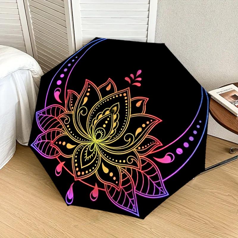 1pc Lotus Mandala Design Umbrella with Plastic Handle,Suitable for All Seasons Home Travel Outdoor UmbrellaDD1044