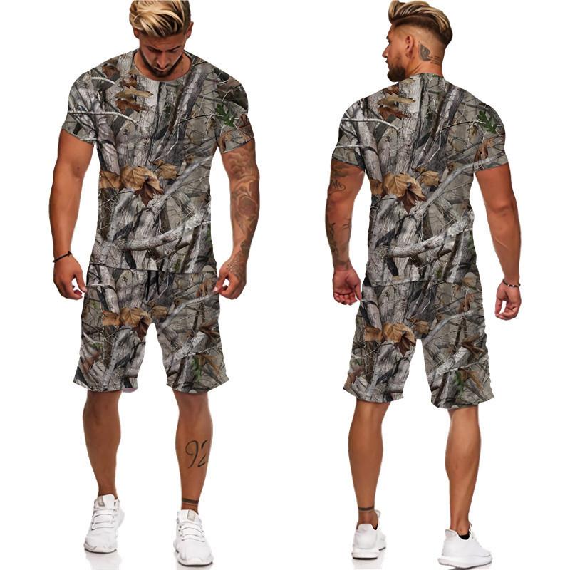 Letné pánske tričko s 3D potlačou maskáčové javorové listy/šortky/obleky Unisex Príležitostné Outdoorové športové oblečenie s krátkym rukávom