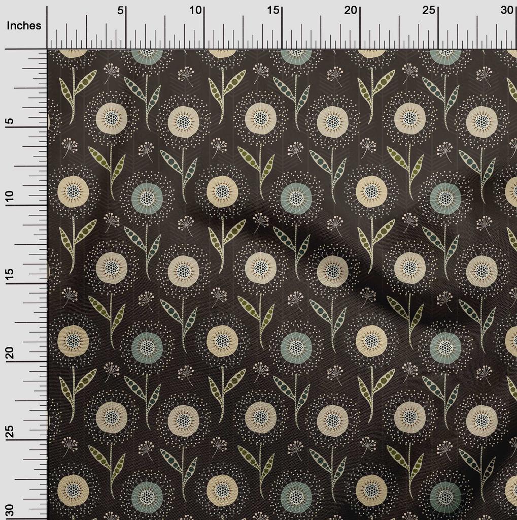 oneOone Cotton Poplin Brown Fabric Dotted Floral Diy Clothing Quilting Fabric Print Fabric By Yard 42 Inch